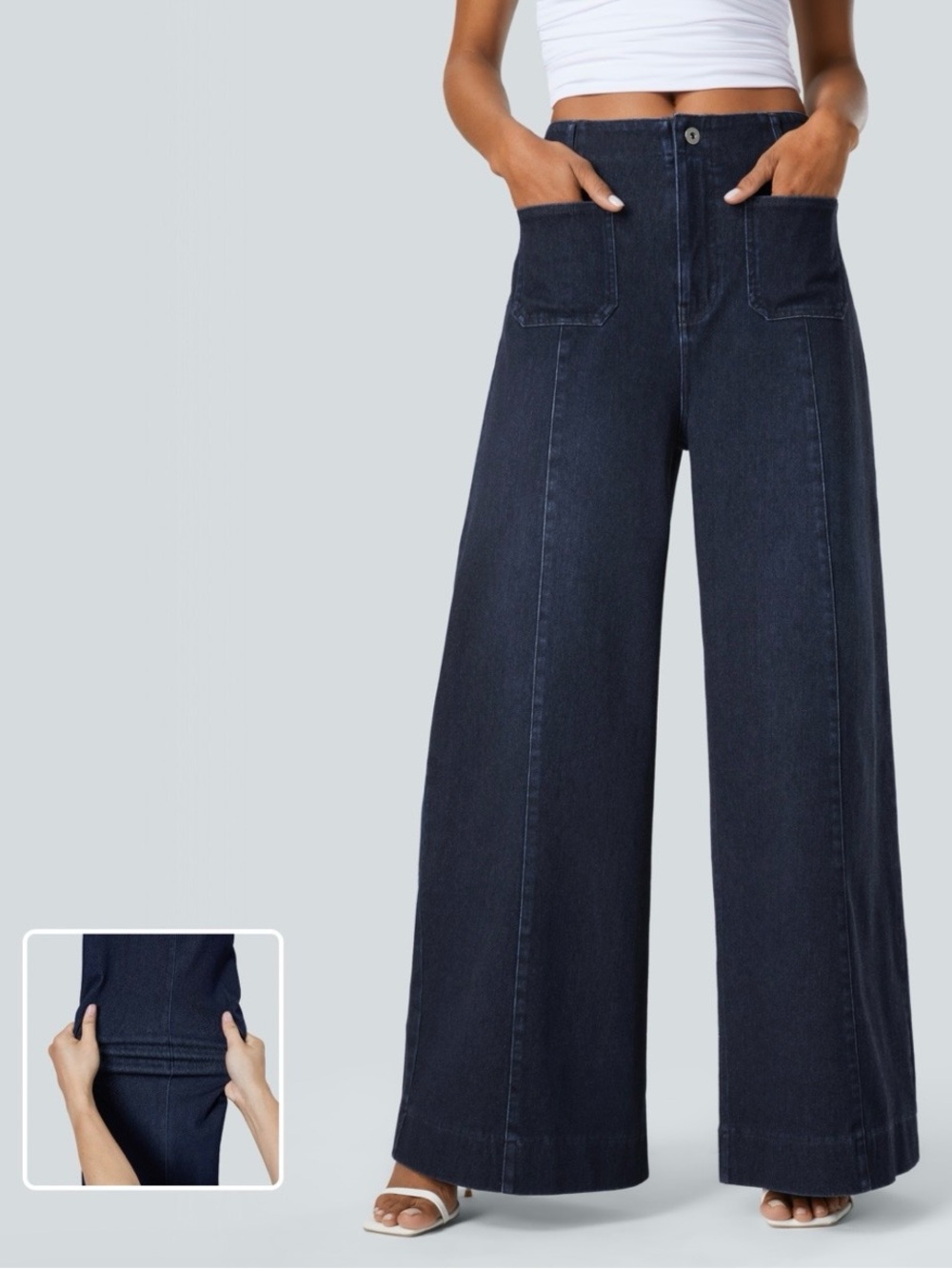Halara Flex High Waisted Pockets Washed Casual Wide Leg Jeans M(Tall)